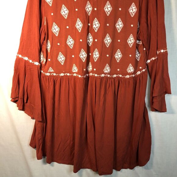 Terra Cotta & White Baby Doll Top Torrid Size 2 Flared Sleeves - Picture 8 of 11